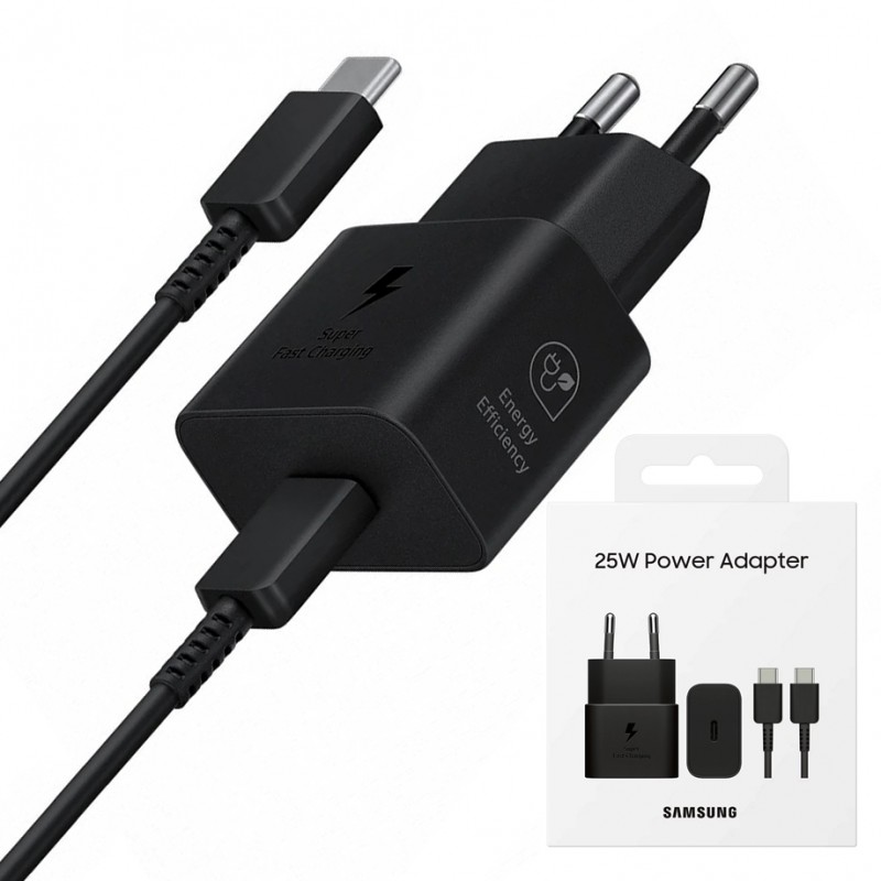 samsung-travel-adapter-with-cable-25w-black Samsung Travel Charger 25W (EP-T2510X) με καλώδιο Type-C-Type-C 1m Black- EU - Image 1